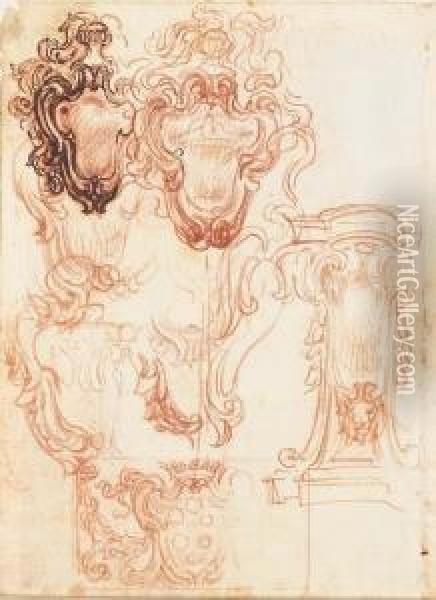 Seven Designs For Elaborate 
Escutcheons, One With The Medici Arms(recto); Six Designs For Pedestals,
 One Bearing A Bust(verso) Oil Painting - Baldassarre Franceschini