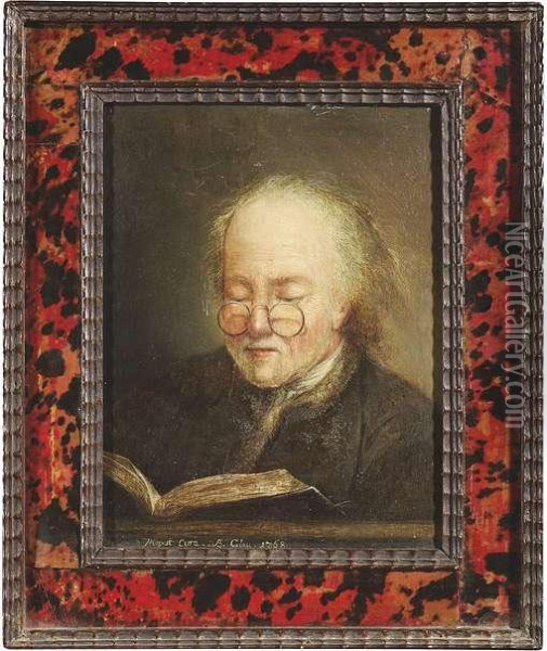 Portrait Of A Man, Reading A Book Oil Painting - Benjamin Calau
