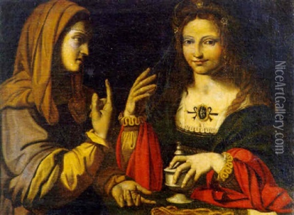 La Vergine Indica Alla Maddalena La Vita Contemplativa Oil Painting - Bernardino Luini