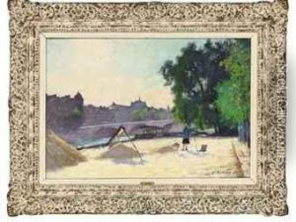 Le Pont Royal Et La Gare D'orsay Oil Painting - Jules Ernest Renoux