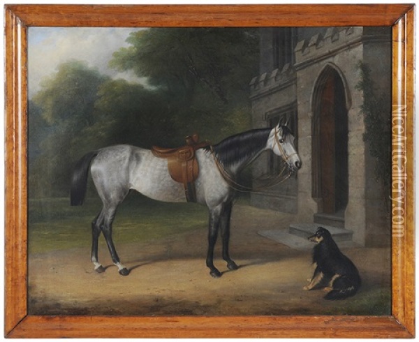 Dapple Gray Horse And Dog Oil Painting - John Paul
