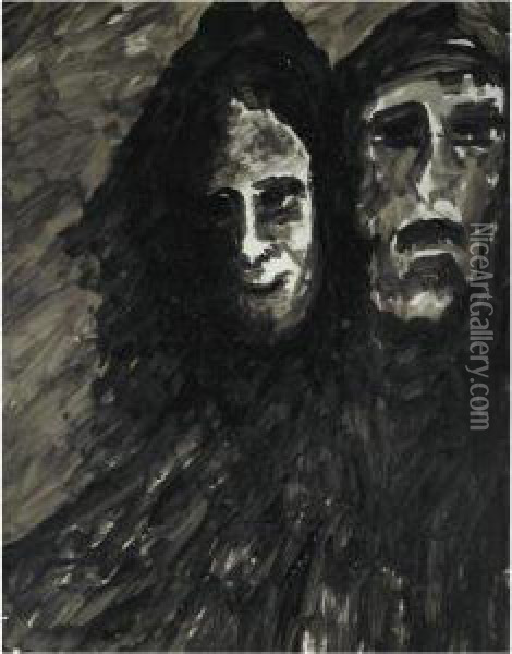 Untitled (two Faces) Oil Painting - Rabindranath Tagore