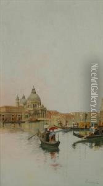 Venetian Canal Scene With A View Of San Marco Oil Painting - Giuseppe Vizzotto Alberti