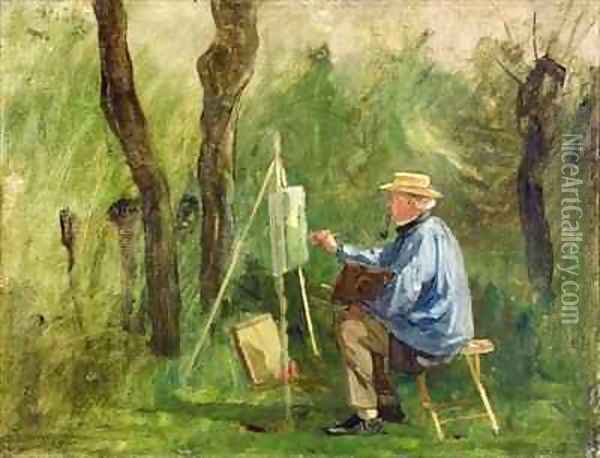 Corot at his Easel Crecy en Brie Oil Painting - Eugene Decan
