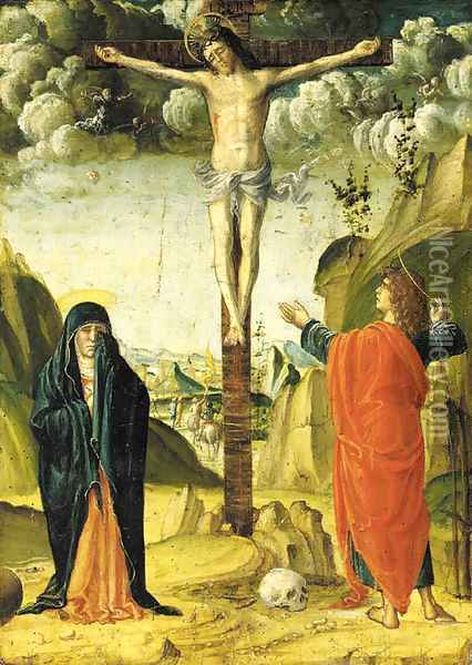 The Crucifixion with the Madonna and Saint John the Evangelist Oil Painting - Vincenzo Civerchio
