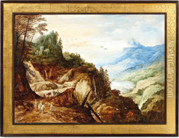 Reizigers Met Paarden In Berglandschap Oil Painting - Francois de Nome (Monsu, Desiderio)