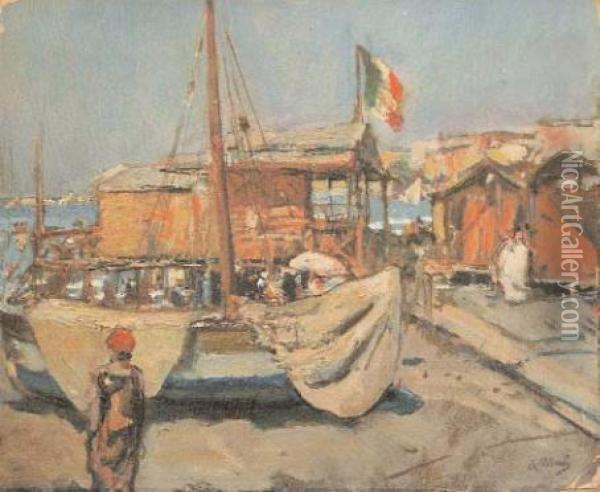 Cabina Sulla Spiaggia Oil Painting - Gennaro Villani