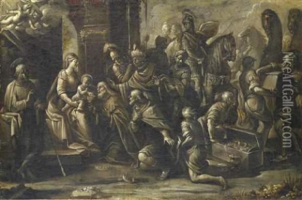 L'adoration Des Mages, Grisaille Oil Painting - Antonia Tempesta