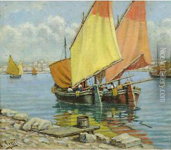Barche Di Pescatori Oil Painting - Ernesto Croci