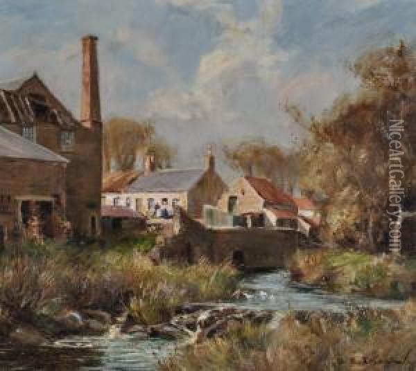 Industrial Buildings By A River Oil Painting - William Edwin Tindall