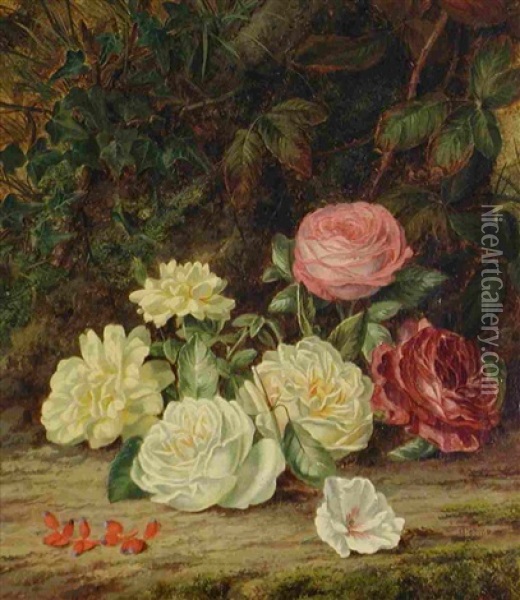 Still Life Of Roses Oil Painting - Thomas Collins