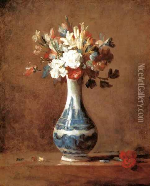 A Vase of Flowers Oil Painting - Jean-Baptiste-Simeon Chardin