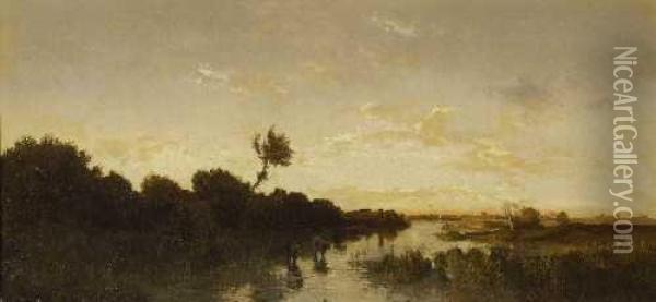 Abendliche Flusslandschaft Oil Painting - Joseph Wenglein
