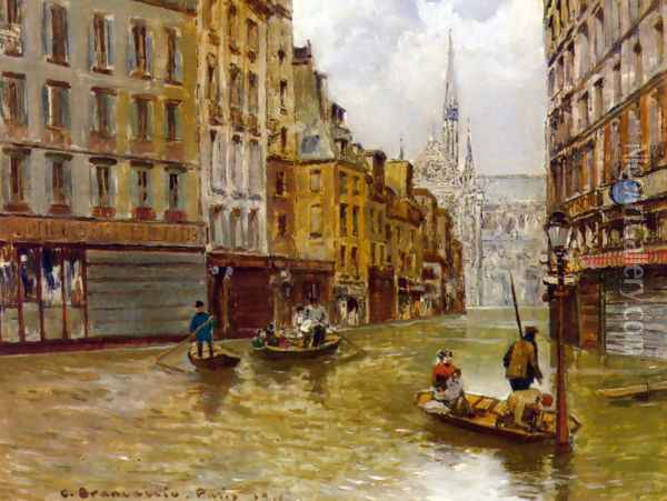 Street in Paris during Flood of 1910 Oil Painting - Carlo Brancaccio