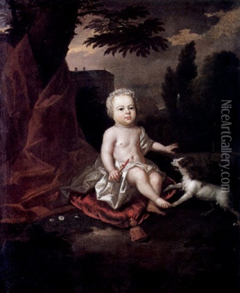 Portrait D'un Enfant Assis Avec Son Chien Oil Painting - Martin van Meytens the Younger