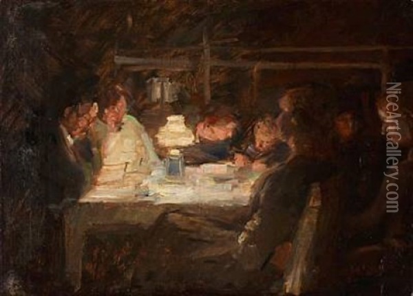 A Family Around A Table Oil Painting - Julius Paulsen