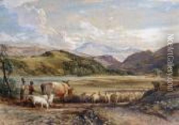 Mountain Landscape With Cattle And Sheep Oil Painting - William Leighton Leitch