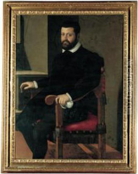Portrait Of A Gentleman, Three-quarter Length, Seated By An Open Window Oil Painting - Lavinia Fontana