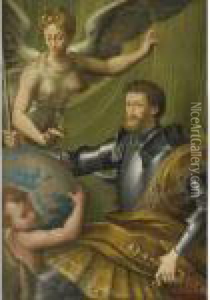 The Emperor Charles V Receiving The World Oil Painting - Girolamo Francesco Maria Mazzola (Parmigianino)