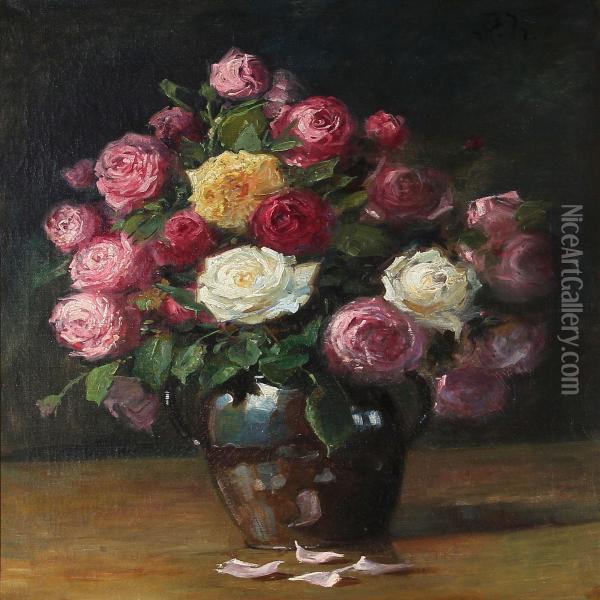 Still Life With Roses In A Vase Oil Painting - Gerhard V.E. Heilmann
