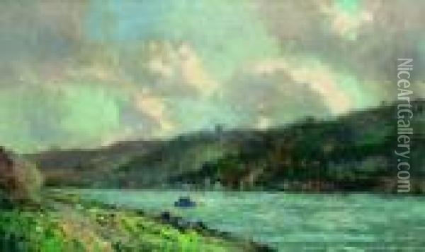 Embarcation Sur La Seine En Aval De St-germain-en-laye Vers 1897 Oil Painting - Albert Lebourg