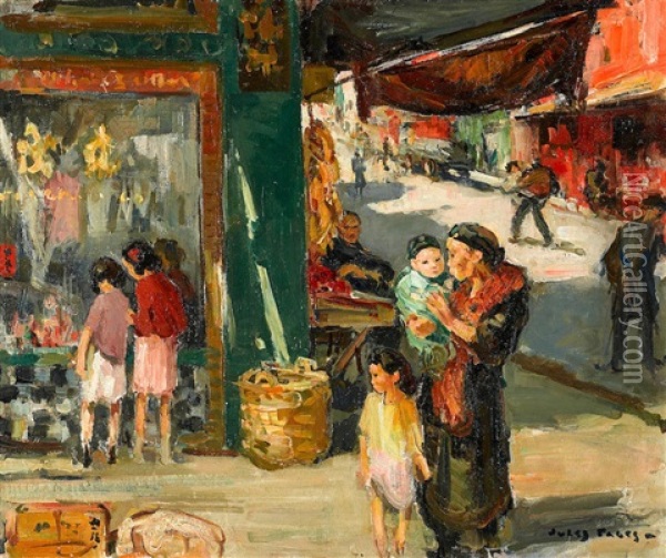 Window Shopping, Chinatown, San Francisco Oil Painting - Jules Eugene Pages