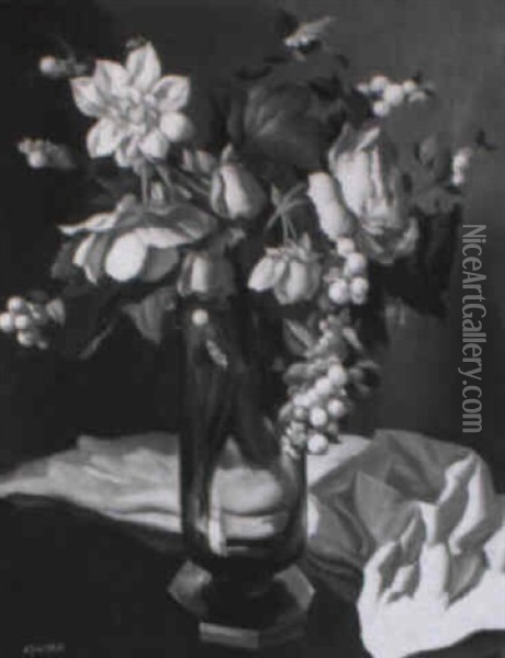A Still Life With Flowers Oil Painting - Adriaan Joh. van' t Hoff