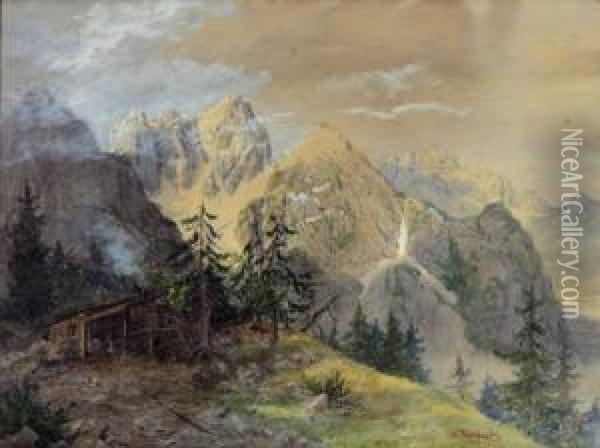 Gebirgslandschaft Mit Hutte Oil Painting - Eduard Manhart