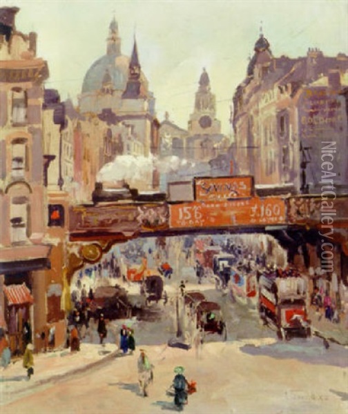 A Busy Street In London Oil Painting - Chris Snijders