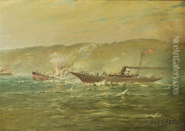 Naval Engagement Oil Painting - Gilbert Tucker Margeson