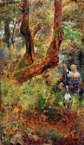 La Guardiana Dei Tacchini Oil Painting - Alceste Campriani