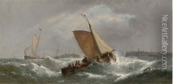 Dirty Weather, Beating Up Off The Dutch Coast Oil Painting - William Callcott Knell