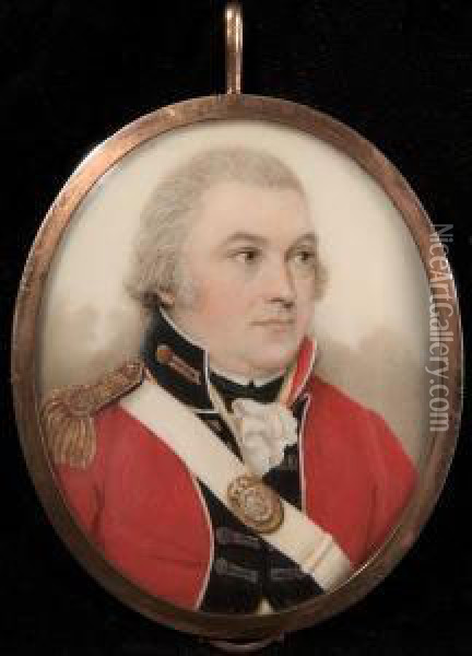 A Portrait Of A Gentleman, Believed To Be Colonel Hastie, In Scarlet Uniform, Possibly That Of The 7th Foot (royal Fusiliers) Oil Painting - Nathaniel Plimer