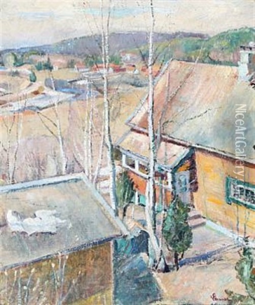 View Over Houses, In The Background Mountains Oil Painting - Severin Grande