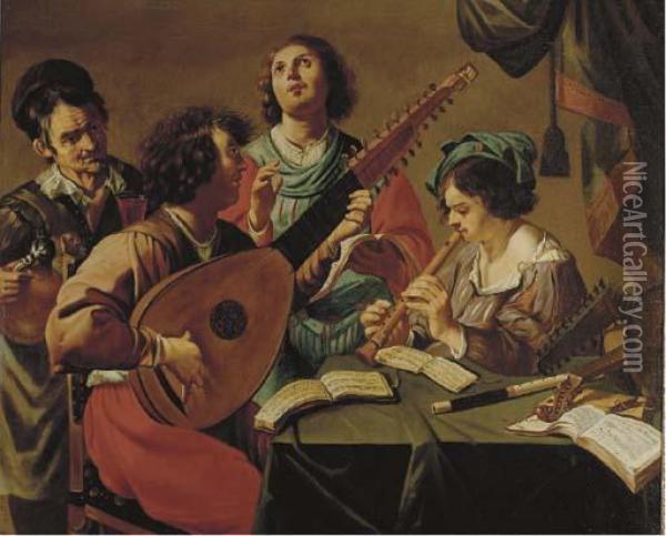 A Musical Party Oil Painting - Salomon Rombouts