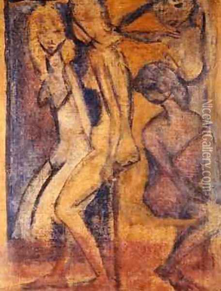 Three Girls 1922 Oil Painting - Otto Muller