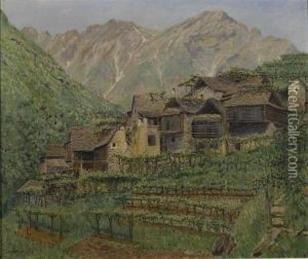 Gebirgsdorf Im Tessin. 1917. Oil Painting - Ernst Theodor Zuppinger