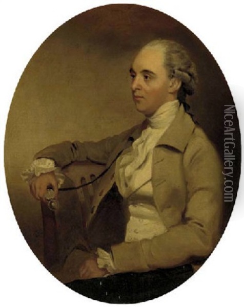 Portrait Of A Gentleman In A Cream Jacket And White Waistcoat And Cravat Oil Painting - Henry Walton