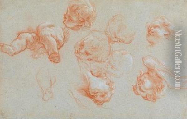 A Study Sheet With Legs And Heads Of Putti Oil Painting - Niccolo Berrettoni