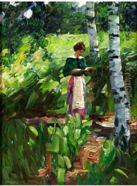 Lesendes Madchen Unter Birken An Einem Hang Oil Painting - Alexander Max Koester