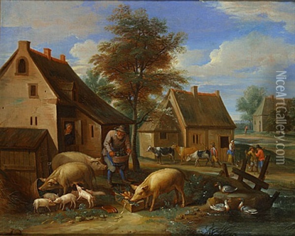 Rond De Boerderij (autour De La Ferme) Oil Painting - Thomas Van Apshoven