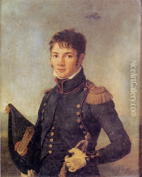 Portrait D'un Jeune Officier Sur Fond De Paysage Oil Painting - Marie Gabrielle Capet