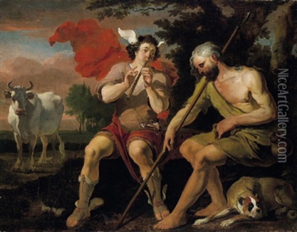 Merkur, Argus Und Io Oil Painting - Abraham Danielsz Hondius