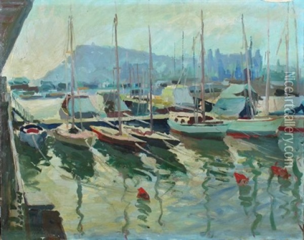Puerto De Barcelona Oil Painting - Segundo Matilla Marina