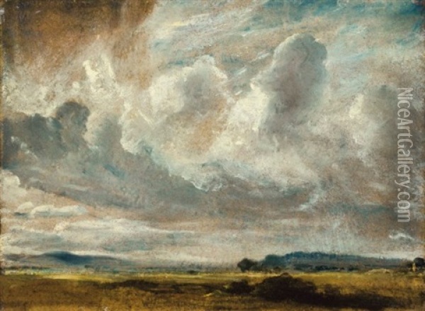 Study Of Clouds Over A Landscape Oil Painting - John Constable