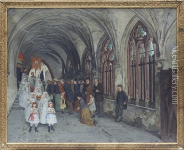 Katolsk Konfirmation Oil Painting - August Jernberg