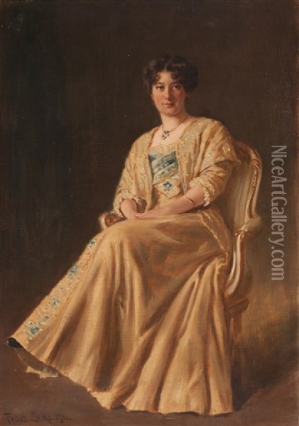 Portrait Of A Seated Woman In A Yellow Dress Oil Painting - Feodor Encke