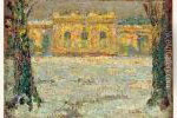 Versailles, Le Trianon Sous La Neige, Circa 1916 Oil Painting - Henri Eugene Augustin Le Sidaner