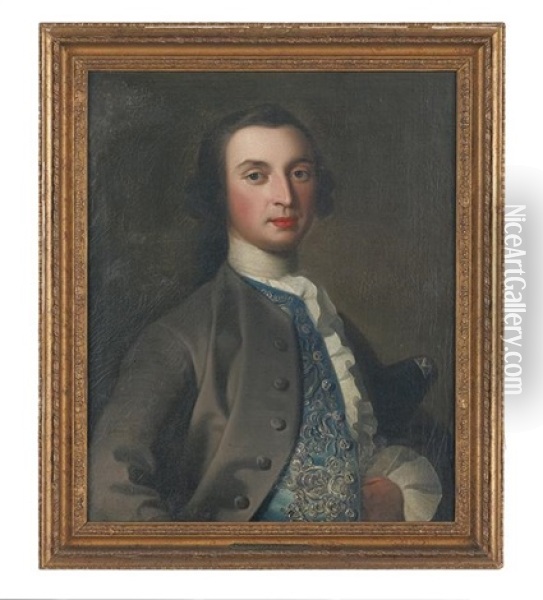 Portrait Of A Gentleman In An Embroidered Waistcoat, Possibly A Member Of The Howard Family Oil Painting - Jean-Baptiste van Loo