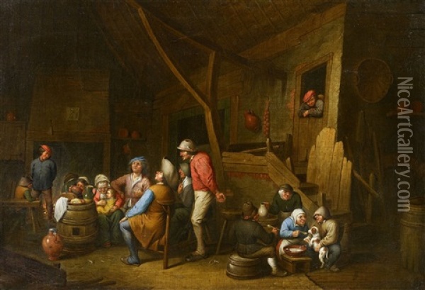 Peasants In A Tavern Oil Painting - Victor Mahu